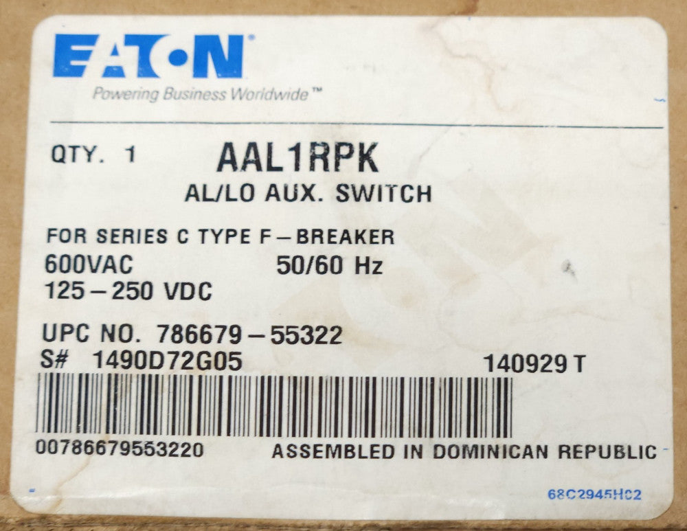 EATON CUTLER HAMMER AAL1RPK F Frame Breaker Auxiliary Alarm Switch AL LO 1490D72