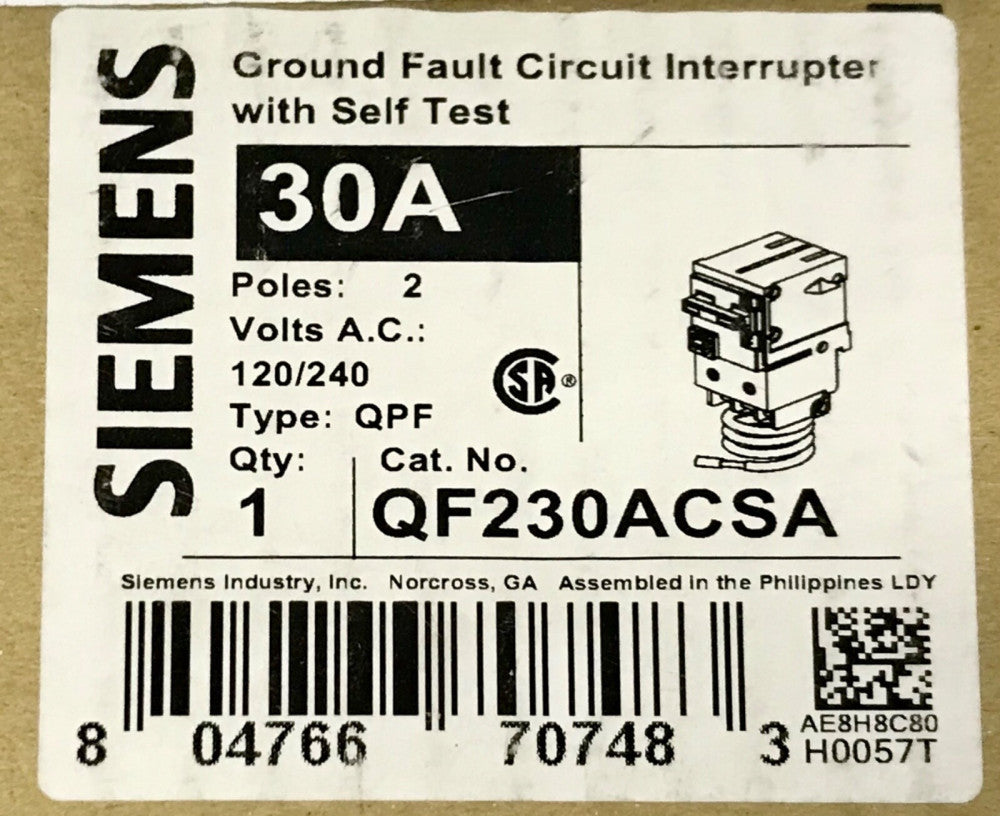 SIEMENS QF230ACSA 2 Pole 30 AMP Type QPF Ground Fault Circuit Breaker 120 240 V