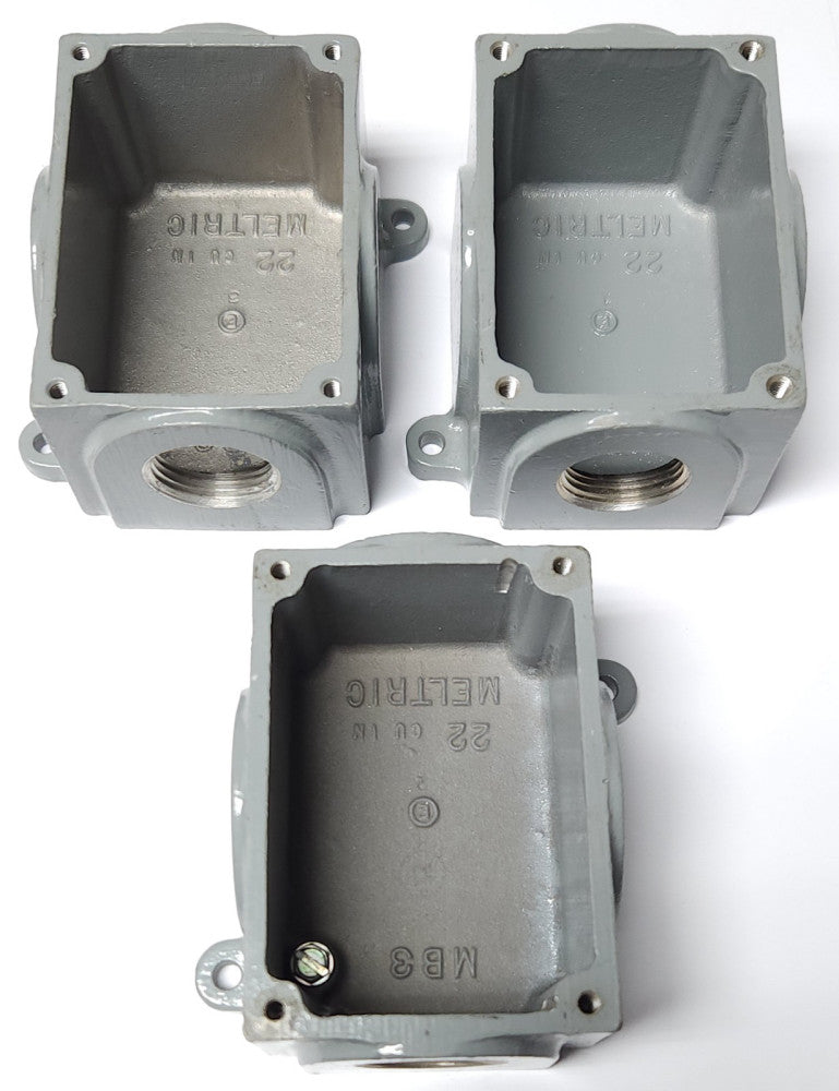 LOT OF 3 MELTRIC MB3 AL Aluminum Junction Box 22 Cubic Inches 3/4 NPT