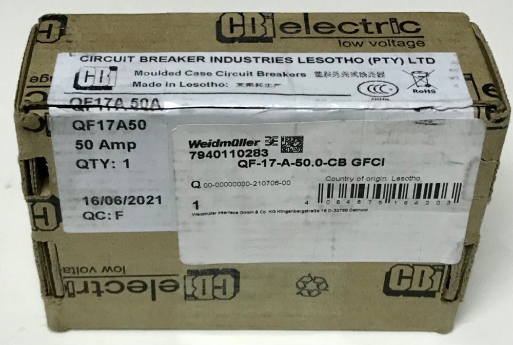 CBI ELECTRIC QF17A50 WEIDMULLER QF 17 A 50.0 CB GFCI 50 AMP Circuit Breaker