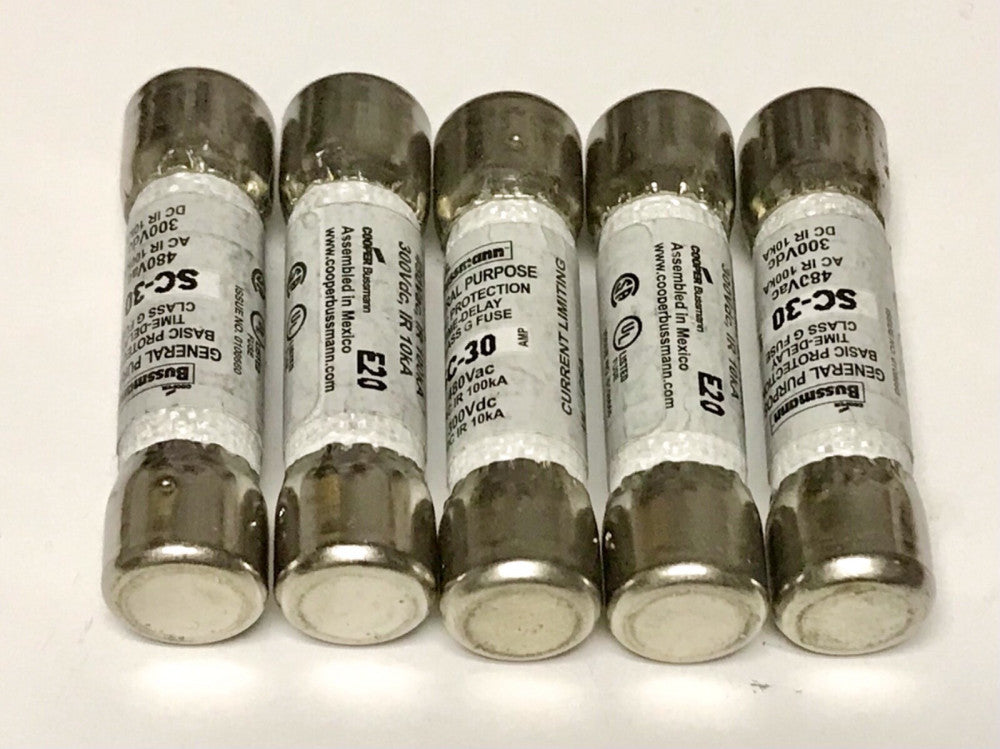 LOT OF (5) EATON BUSSMANN BK/SC-30 480VAC 30AMP 300VDC BK SC-30 Fuse Time Delay