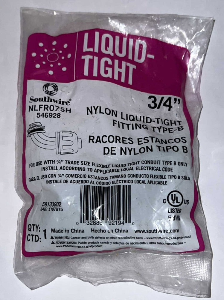 SOUTHWIRE NLFR075H 3/4" Type B Nylon Liquid Tight Fitting