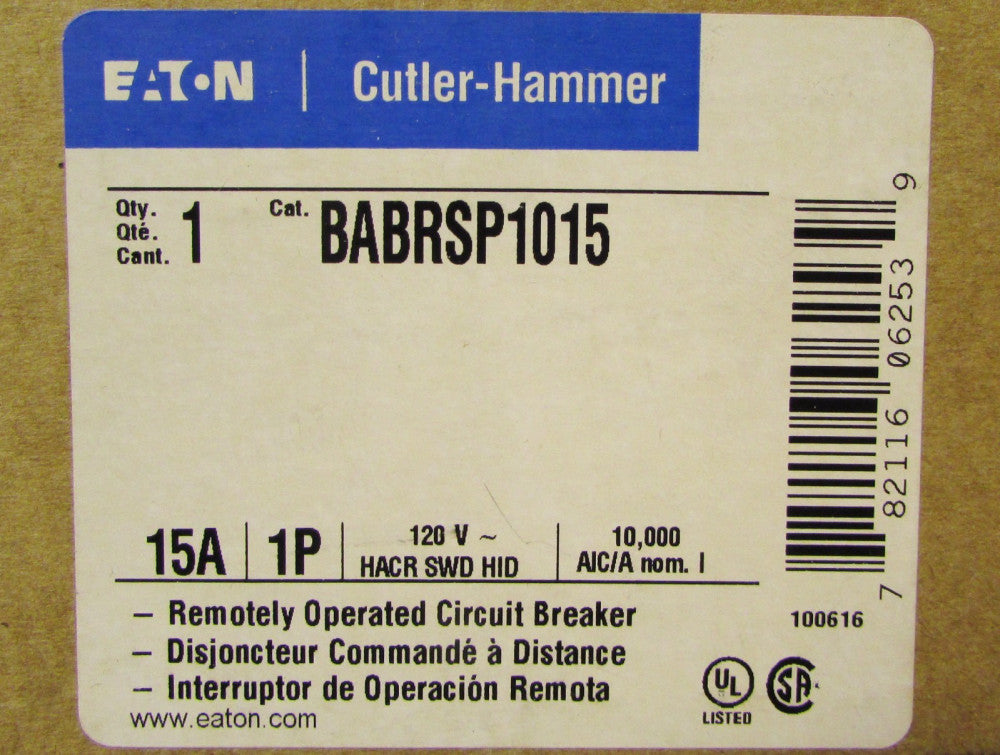 EATON CUTLER HAMMER BABRSP1015 Type BABRSP Remotely Operated Circuit Breaker