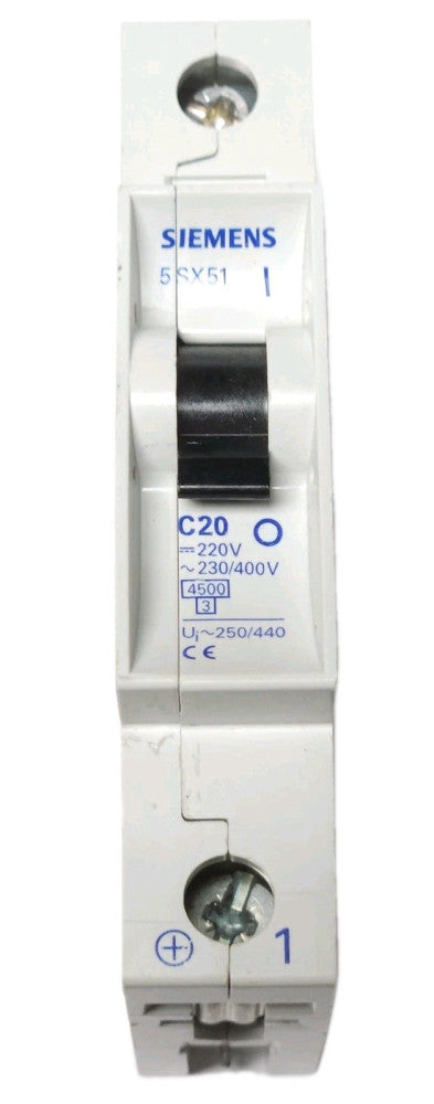 SIEMENS 5SX51 C20 Single Pole 20 AMP 220 230 400 VAC Rated Circuit Breaker