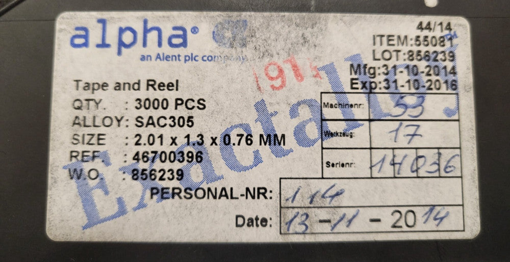 New, Alpha, 55081, SAC305, 2.01 X 1.30 X 0.76MM - Lot of 200pcs