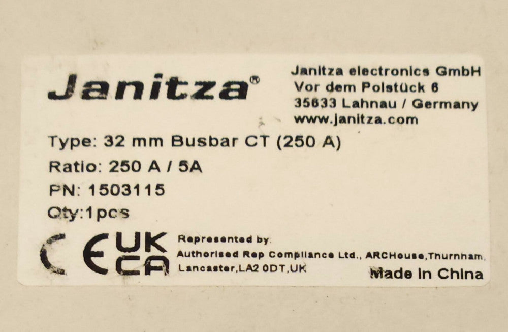 JANITZA 1503115 CT Current Transformer Ratio 250A/5A 32mm Busbar CT 250 AMP 5/25