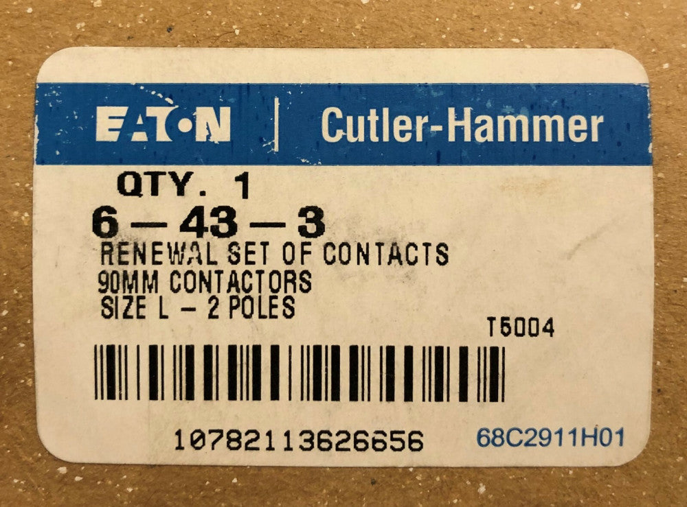 EATON CUTLER HAMMER 6-43-3 90MM Size L Contact Kit 2 Pole 6 43 3