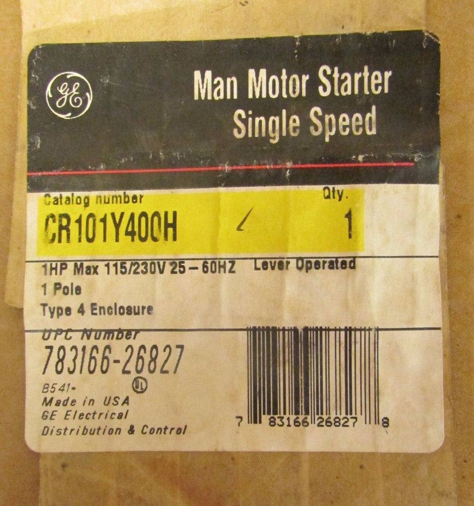 GENERAL ELECTRIC GE Type 4 Manual Motor Starter 1HP 115/230V CR101Y400H