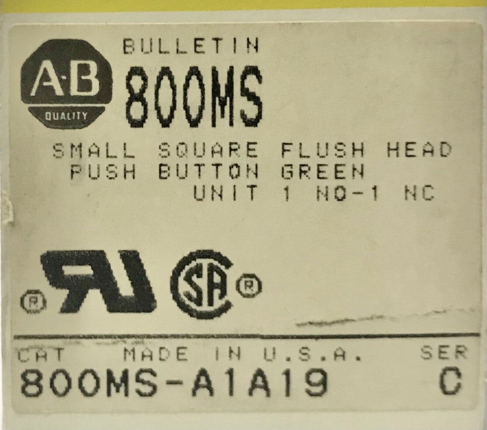 ALLEN BRADLEY 800MS A1A19 Square Flush Green START Pushbutton 1 NO 1 NC
