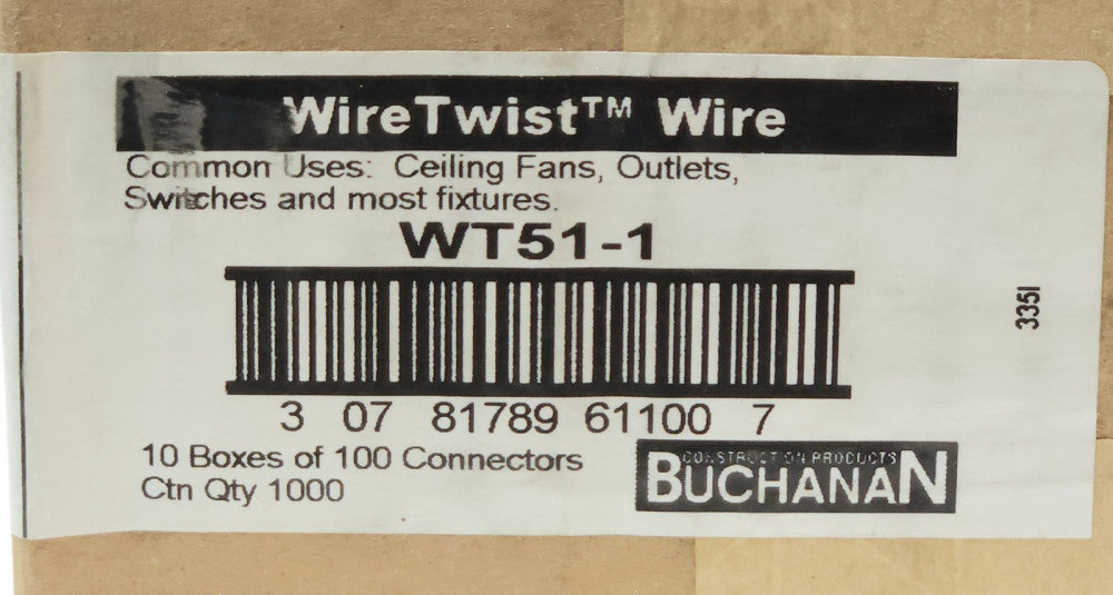 CASE OF 8 BOXES OF 100 BUCHANAN WT51-1/100 WING TWIST Wire Nut Connector Yellow