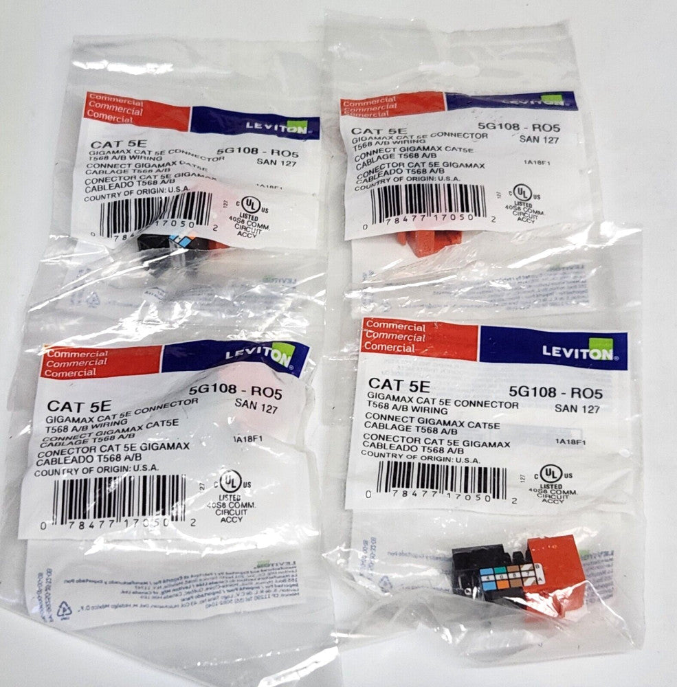 LOT OF 4 LEVITON 5G108 RO5 SAN 127 CAT 5E GIGAMAX Connector T568 A/B Wiring