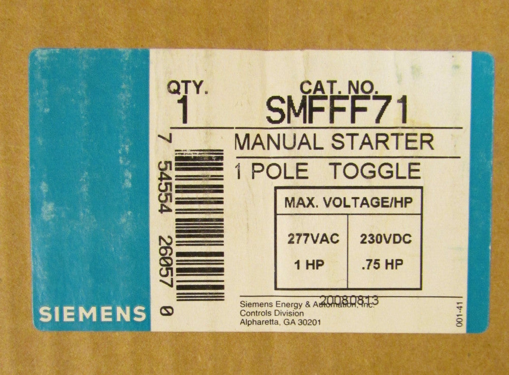SIEMENS SMFFF71 HAND OFF AUTO Manual Starter Control Unit