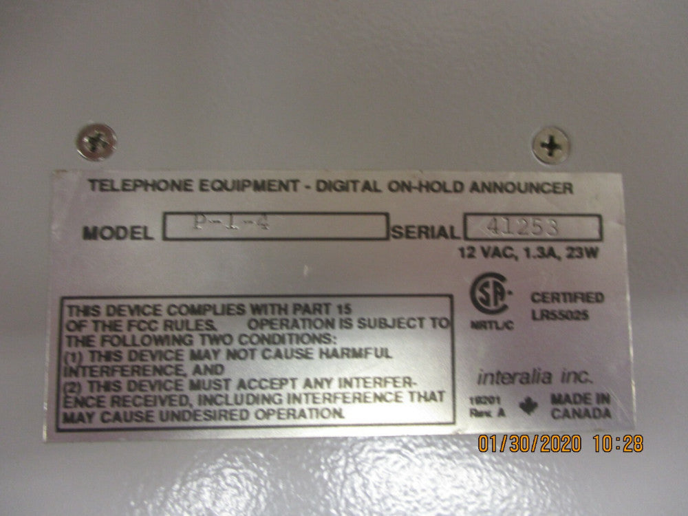 Interalia - P-1-4 - DIGITAL-ON-HOLD-ANNOUNCER/MODEL-P-1-4-1