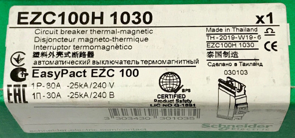 SCHNEIDER ELECTRIC EZC100H1030 1 Pole 30 AMP Easy Pact EZC 100 Circuit Breaker