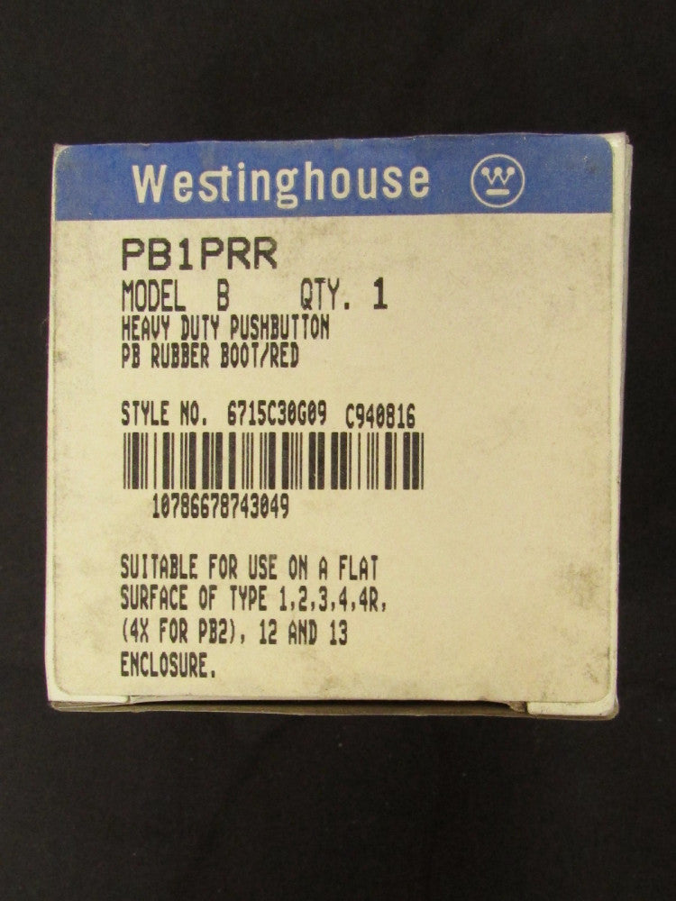 WESTINGHOUSE PB1PRR Heavy Duty Push Button RED Rubber Boot 6715C30G09