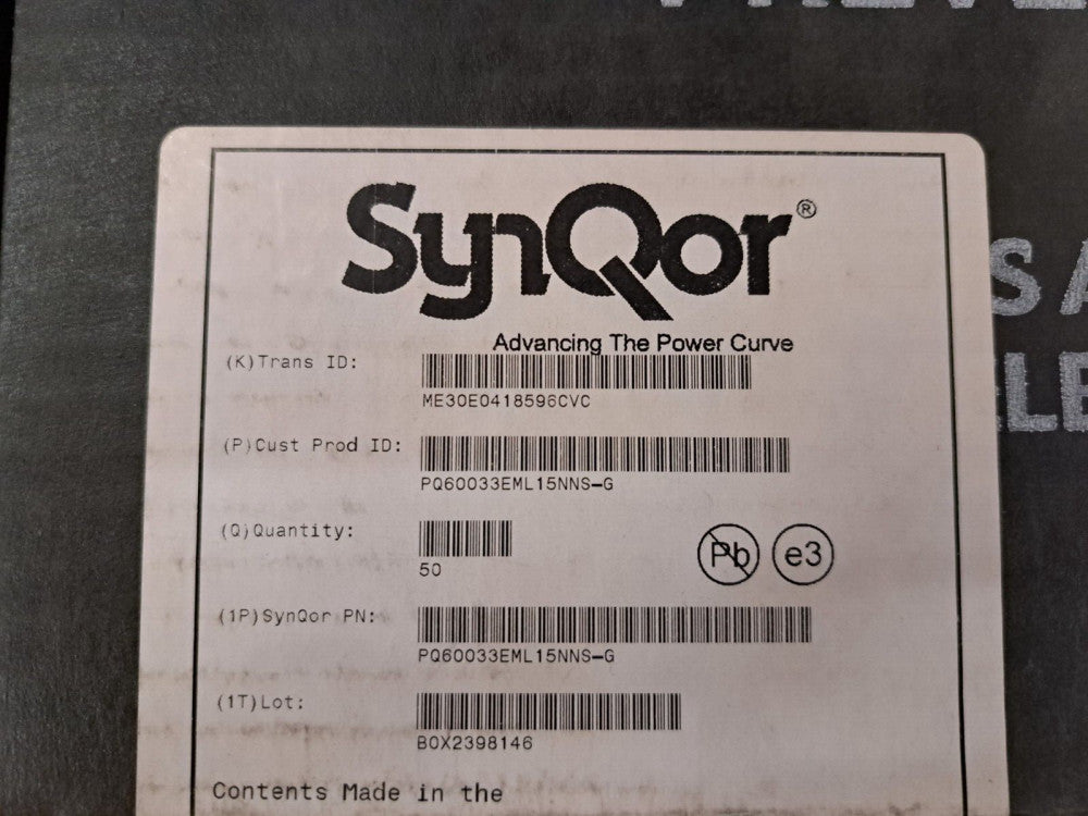New, Synqor, PQ60033EML15NNS-G, DC TO DC CONV,3.3V,15A,OPEN FRAME EIGHTH BRICK