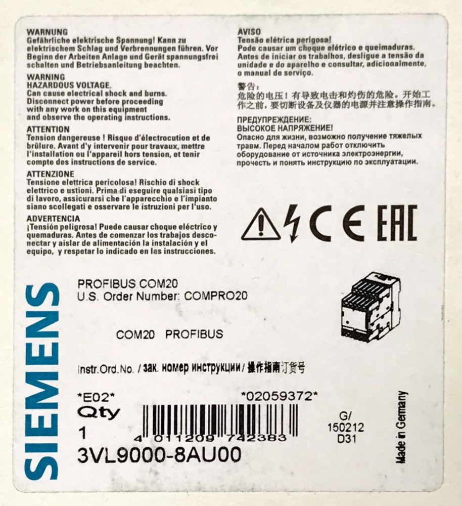 SIEMENS 3VL9000 8AU00 COMPRO20 Profibus COM203