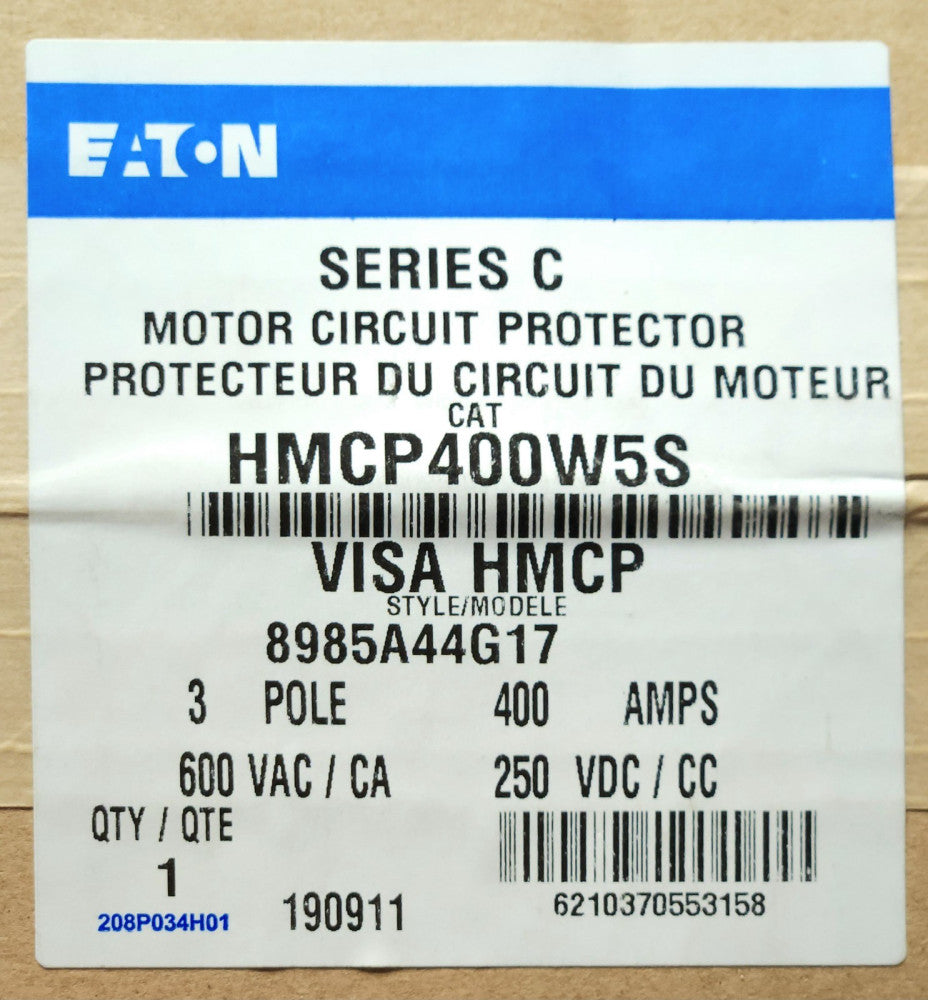 EATON CUTLER HAMMER HMCP400W5S 400 AMP VISA HMCP Motor Circuit Protector 1250-25