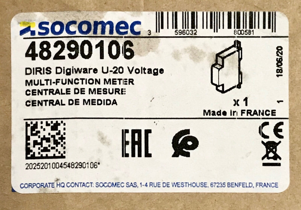 SOCOMEC 48290106 DIRIS Digiware U-20 Voltage Meter Module