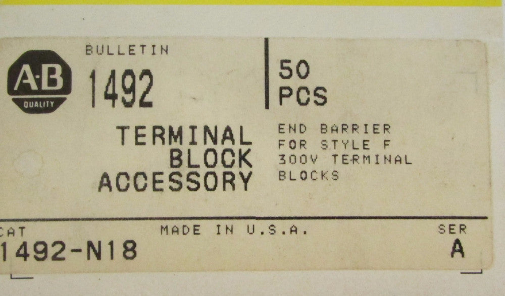 ALLEN BRADLEY 1492 N18 End Barrier Style F Terminal Block Accessory BOX OF 50