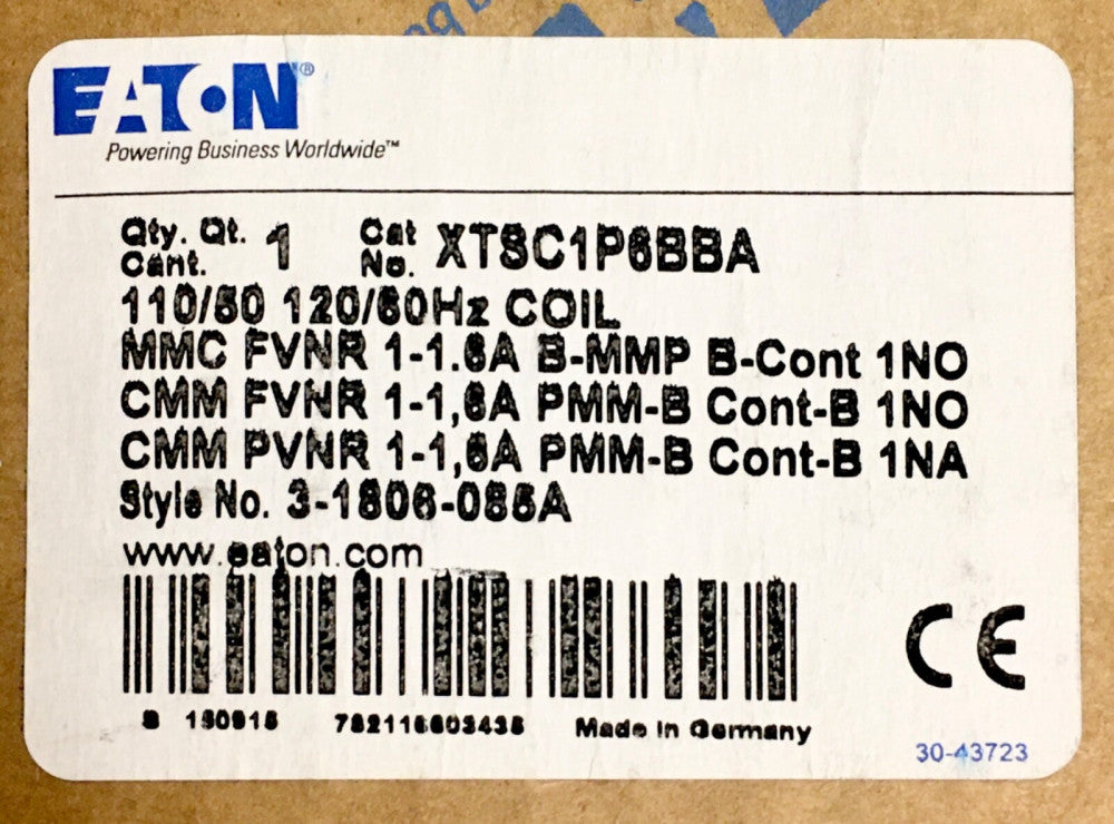 EATON XTSC1P6BBA 110 120 VAC 1-1.6 AMP MMC FVNR Manual Starter Motor Protector
