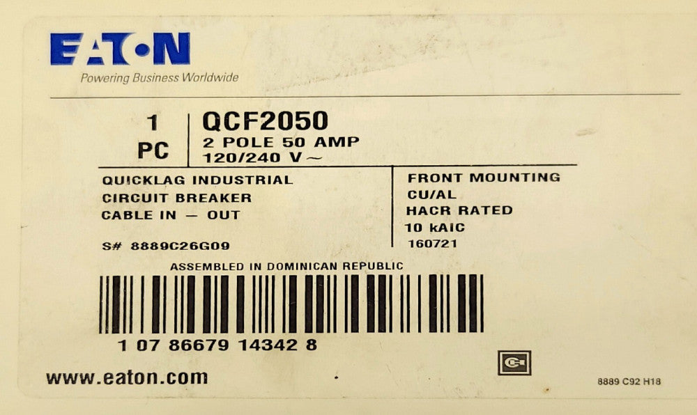 EATON QCF2050 2 Pole 50 AMP Type QC Circuit Breaker