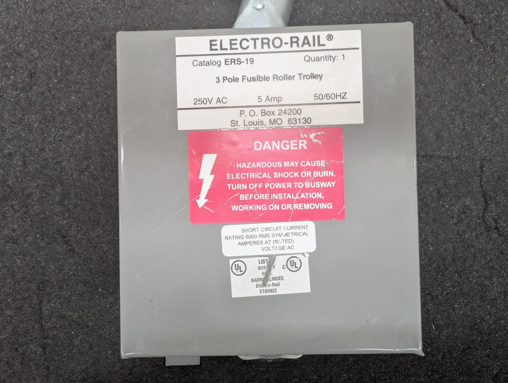 Used, Electro-Rail, ERS-19, 3-Pole Fusible Roller Trolley 250V 5A