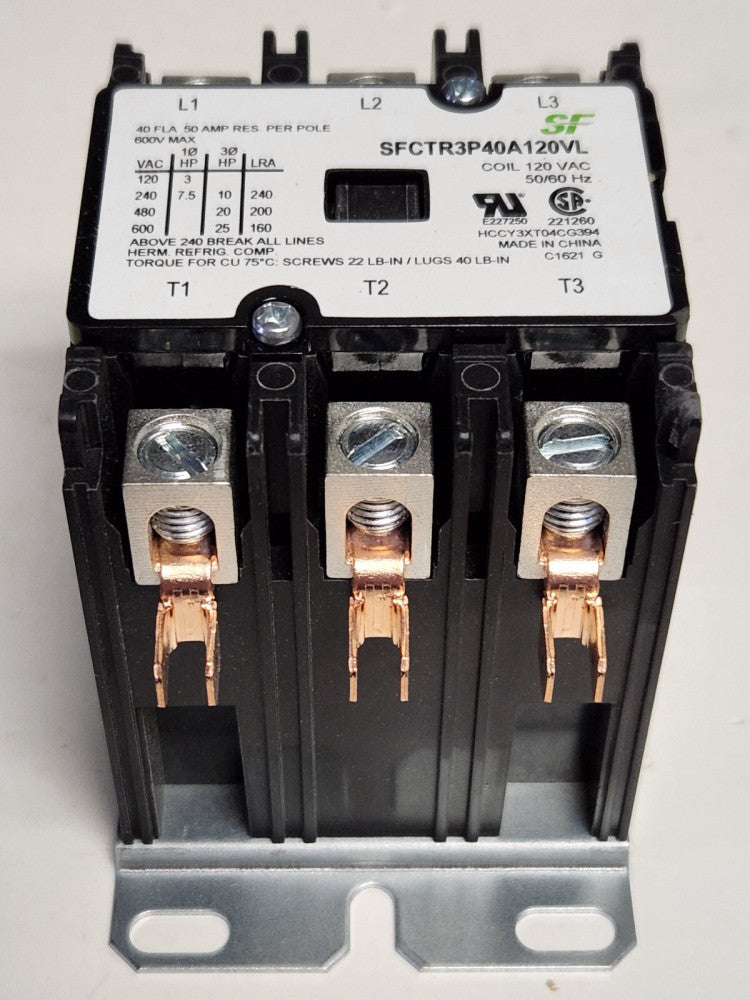 SF SFCTR3P40A120VL Definite Purpose Contactor 3 Pole 40 AMP 120 VAC