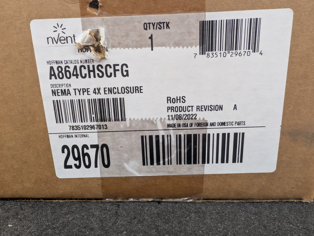 New, Hoffman, A864CHSCFG, JUNCTION BOX FIBERGLASS 8 INCH L X 6 INCH