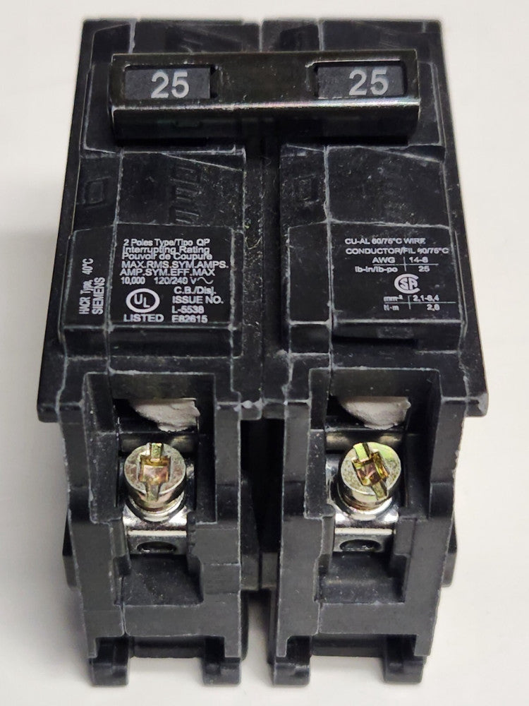 SIEMENS Q225 2 Pole 25 AMP Type QP Plug IN Circuit Breaker 120 240 VAC