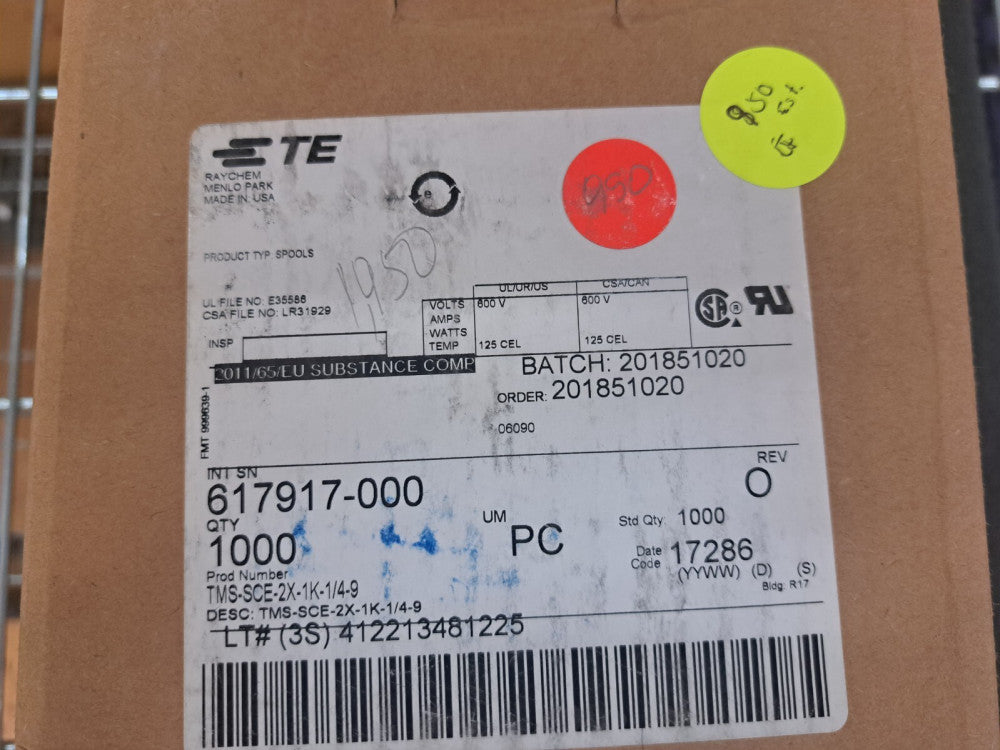 New, TE Connectivity, TMS-SCE-2X-1K-1/4-9, LABEL HEAT SHRINK. WHITE - Lot of 950