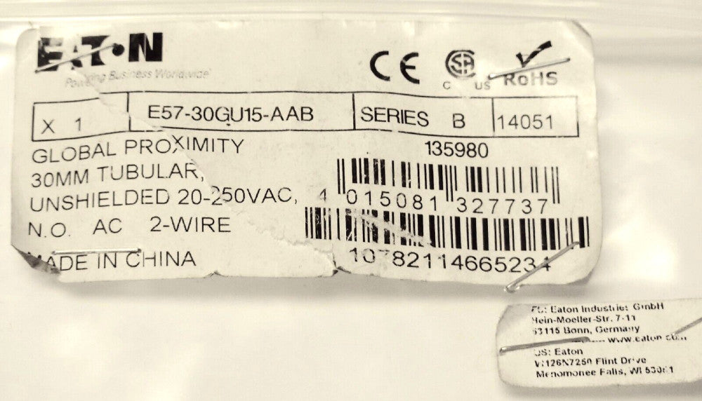 EATON CUTLER HAMMER E57 30GU15 AAB 30mm tubular Global Proximity Sensor 20-250