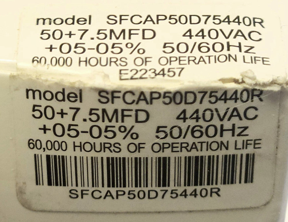 SF ELECTRIC TRANE SFCAP50D75440R RUN CAPACITOR 440 VAC 50+7.5 MFD