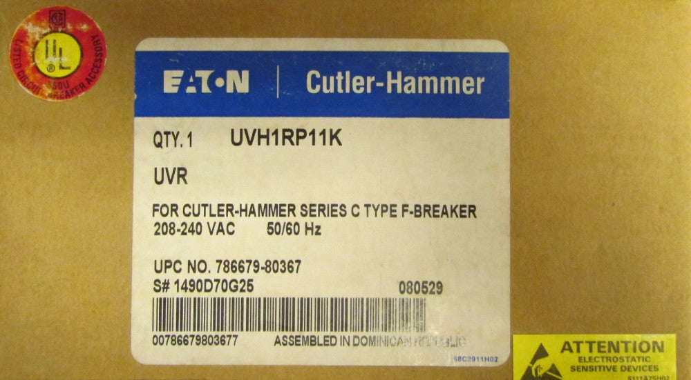 EATON CUTLER HAMMER UVH1RP11K F Breaker Undervoltage Release UVR 1490D70G25