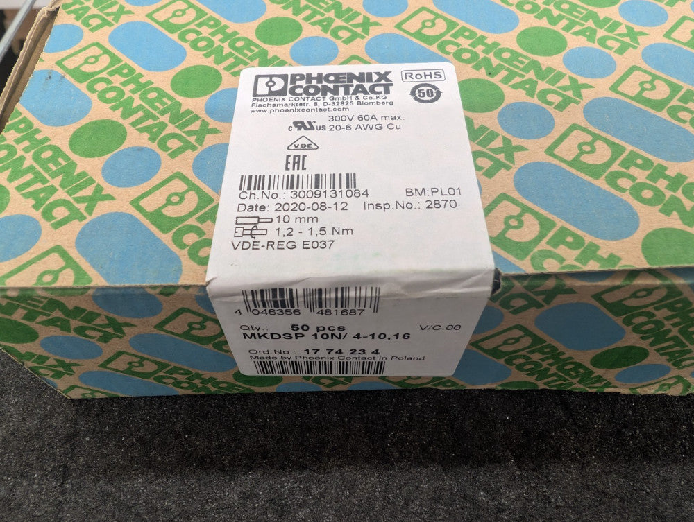 New, Phoenix Contact, 1774234, TERM BLK 4P SIDE ENT 10.16MM PCB