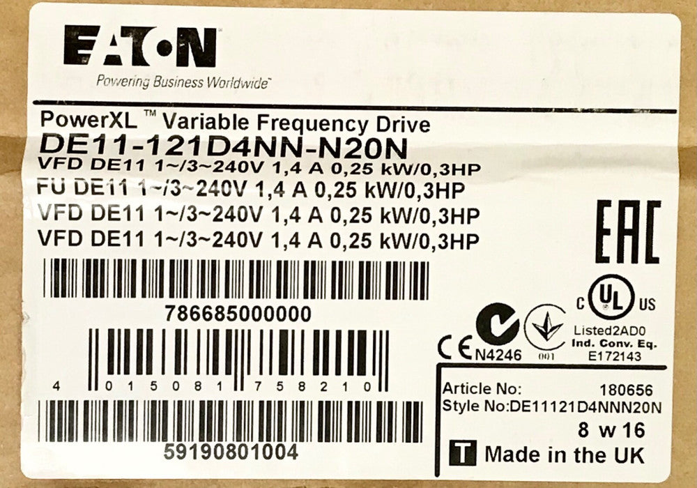 EATON DE11 121D4NN N20N Power XL Variable Frequency Drive .3 HP 240 VAC VFD