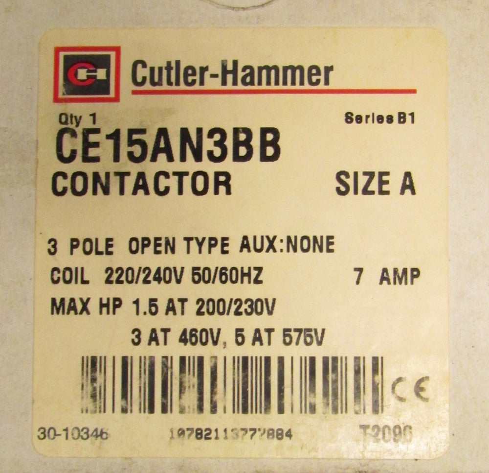 EATON CUTLER HAMMER CE15AN3BB Size A Contactor 7 Amp 220 240V 3 Pole