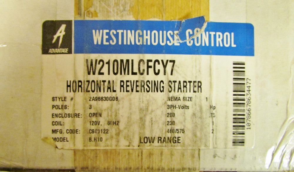 WESTINGHOUSE CUTLER HAMMER SZ 1 W200 Adv Horizontal Rev Starter W210MLCFCY7