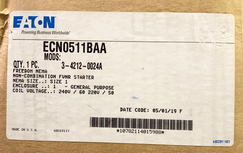 EATON ECN0511BAA 240 VAC Size 1 AN16DN0 Starter Nema 1 Enclosure Eternal Reset