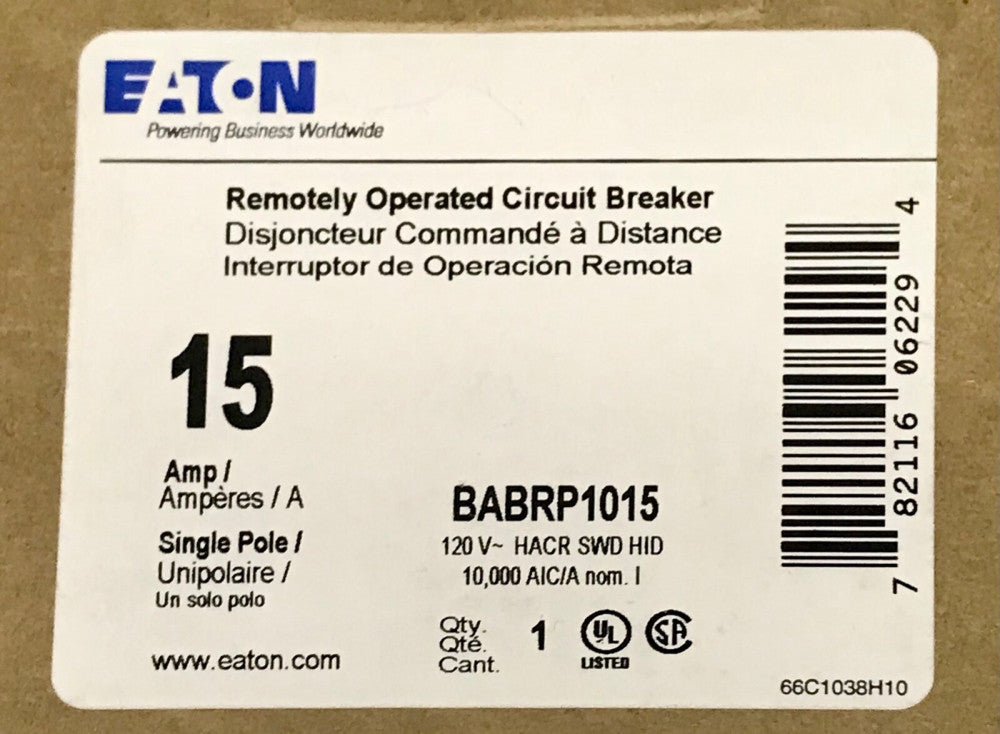 EATON CUTLER HAMMER BABRP1015 Single Pole 15 AMP Type BA BABRP Remotely Operated