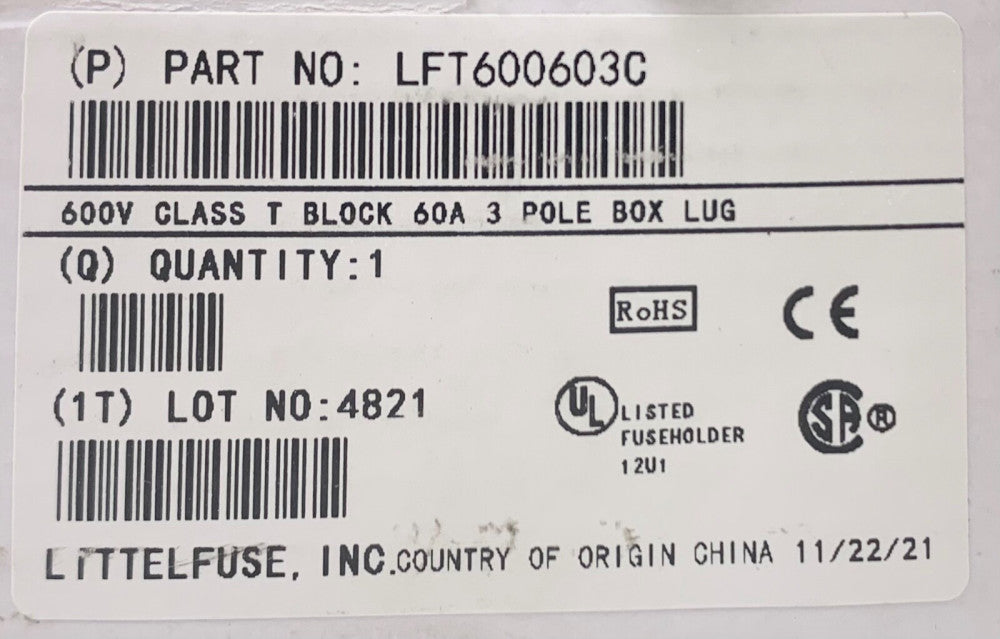 LITTELFUSE LFT600603C 600 VAC 60 AMP Fuse Holder Block
