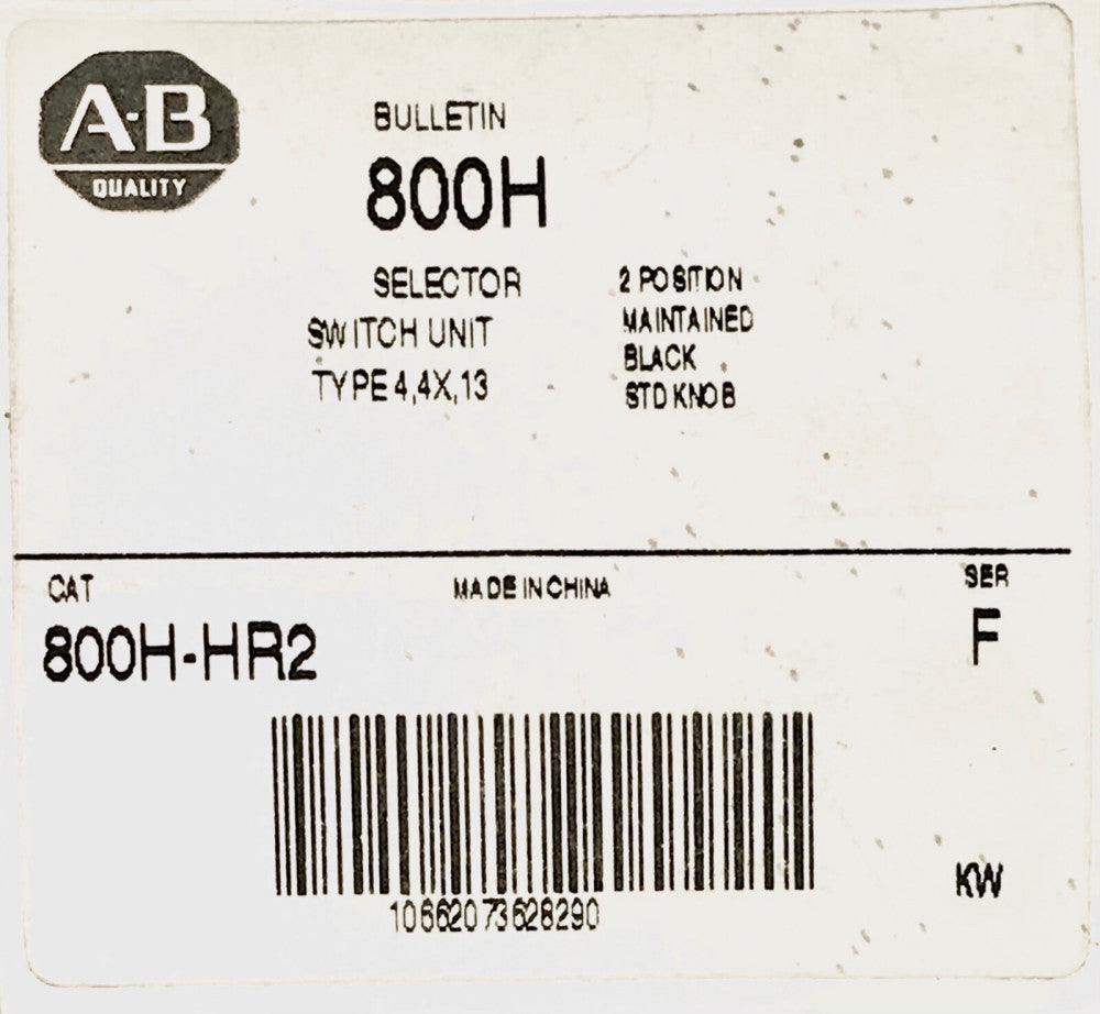 ALLEN BRADLEY HR2 Black Knob 2 Position Maintained Selector Switch