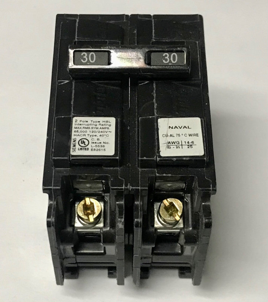 SIEMENS B230HHNAV 2 Pole 30 AMP Type HBL Circuit Breaker NAVAL Type Bolt IN