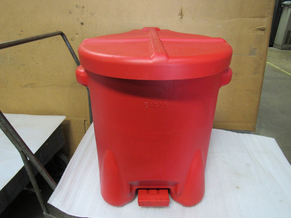 EAGLE 14 GAL GALLON RED PLASTIC FOOT OPERATED OILY WASTE CAN 937FL - USED