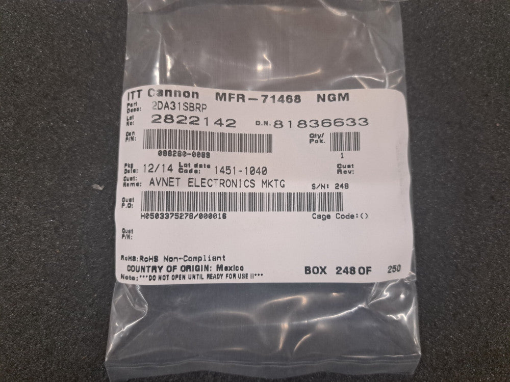 New, ITT, 2DA31SBRP, CONN D-SUB RCPT 31POS R/A SLDR