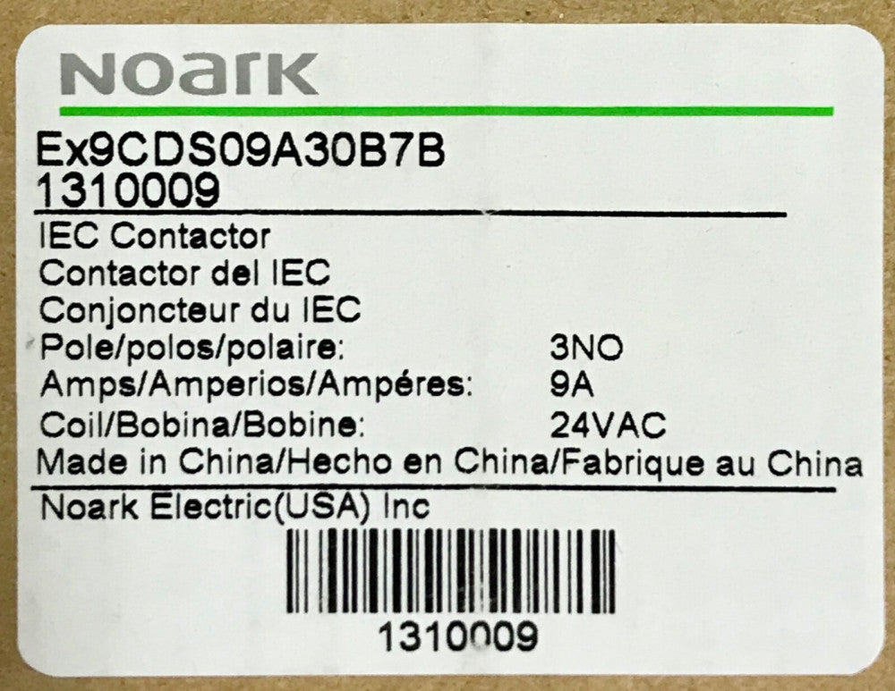 NOARK EX9CDS09A30B7B 1310009 IEC Contactor 9 AMP 3 NO 24 VAC 1NOA001