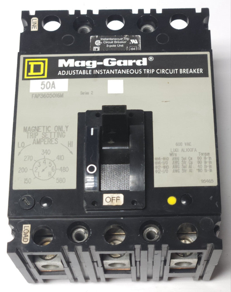 SQUARE D FAP3605016M 3 Pole 50 AMP MAG-GARD Circuit Breaker Motor Protector 150-
