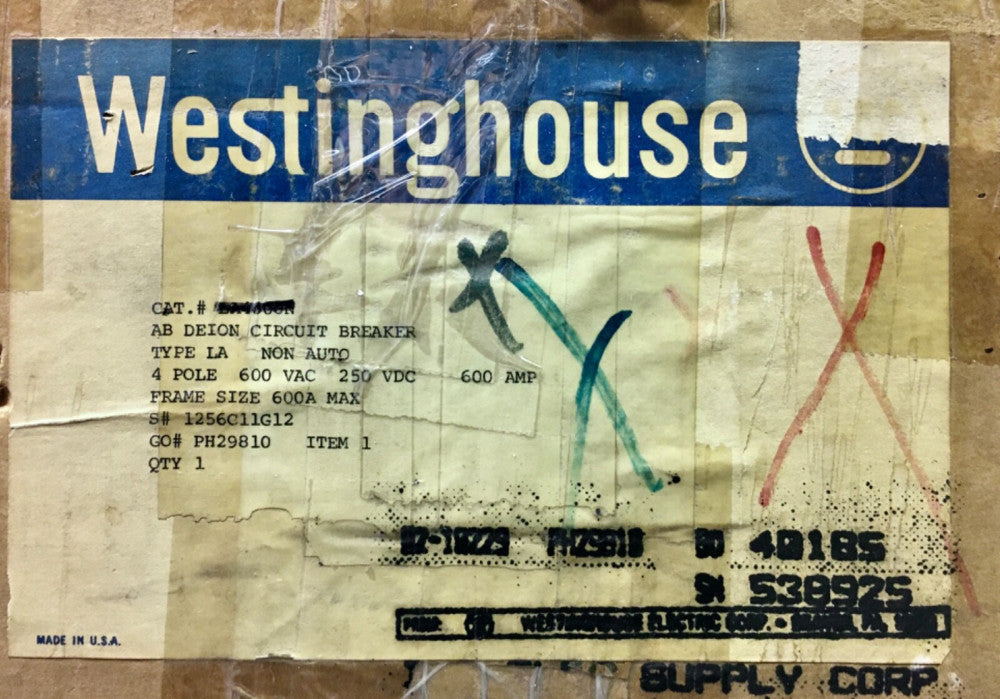 WESTINGHOUSE LA4600FSN 4 Pole 600AMP Type LA LA4600N Non Auto Molded Case Switch