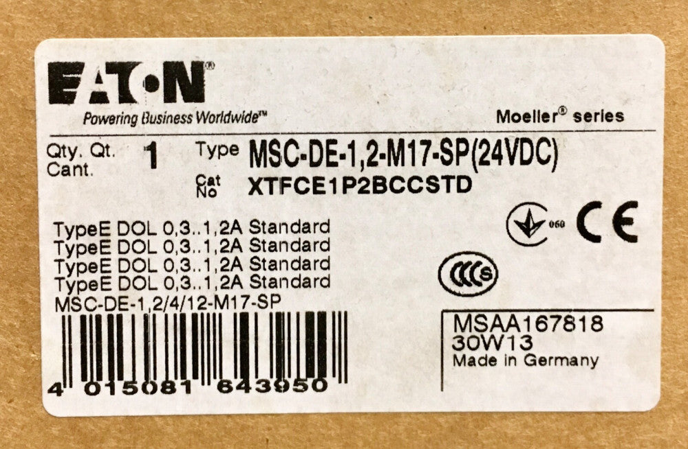 EATON KLOCKNER MSC DE 1,2 M17 SP 24 VDC Manual Starter XTFCE1P2BCCSTD