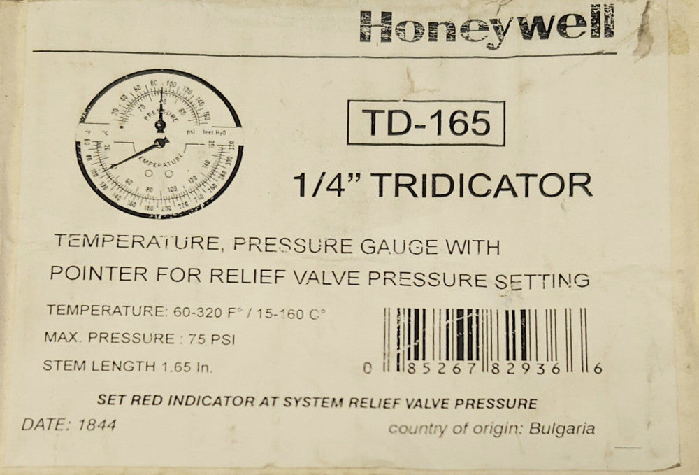 HONEYWELL TD-165 1/4" TRIDICATOR Temperature Pressure Guage TD 165 20°-320°F